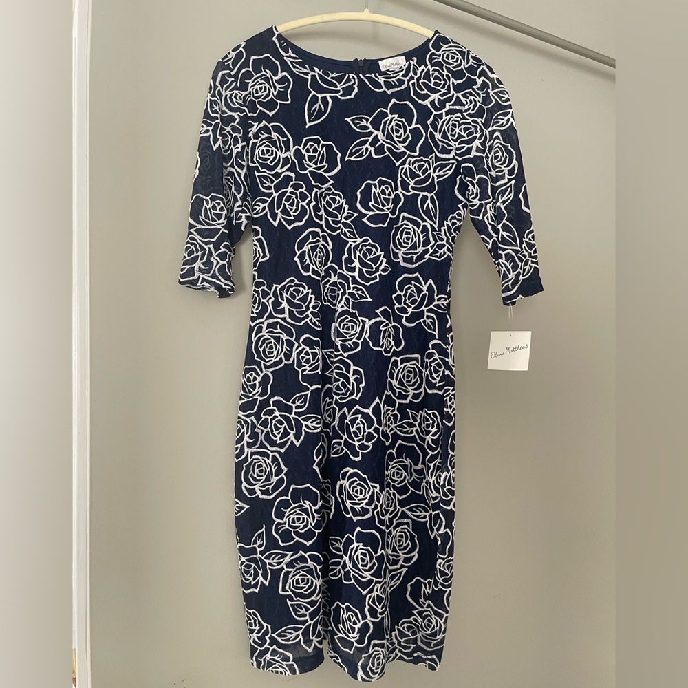 Olivia Matthew’s Navy & White Floral Sheath Dress - Size M